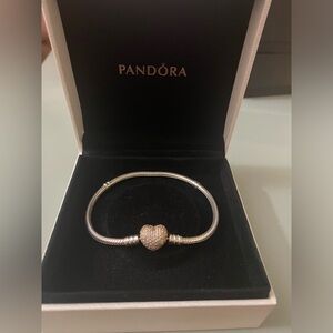 Pandora Moments Pave’ Heart Clasp Snake Chain Bracelet!